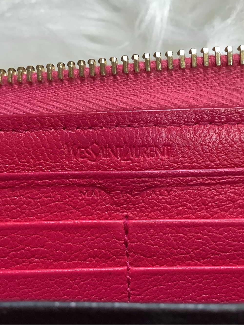 Saint Laurent Hot Pink Leather Zip Wallet with Embossed YSL - Picture 6 of 11